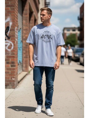 AC/DC High Voltage Graphic T-Shirt Color: Mineral Washed Light Blue Size:XL